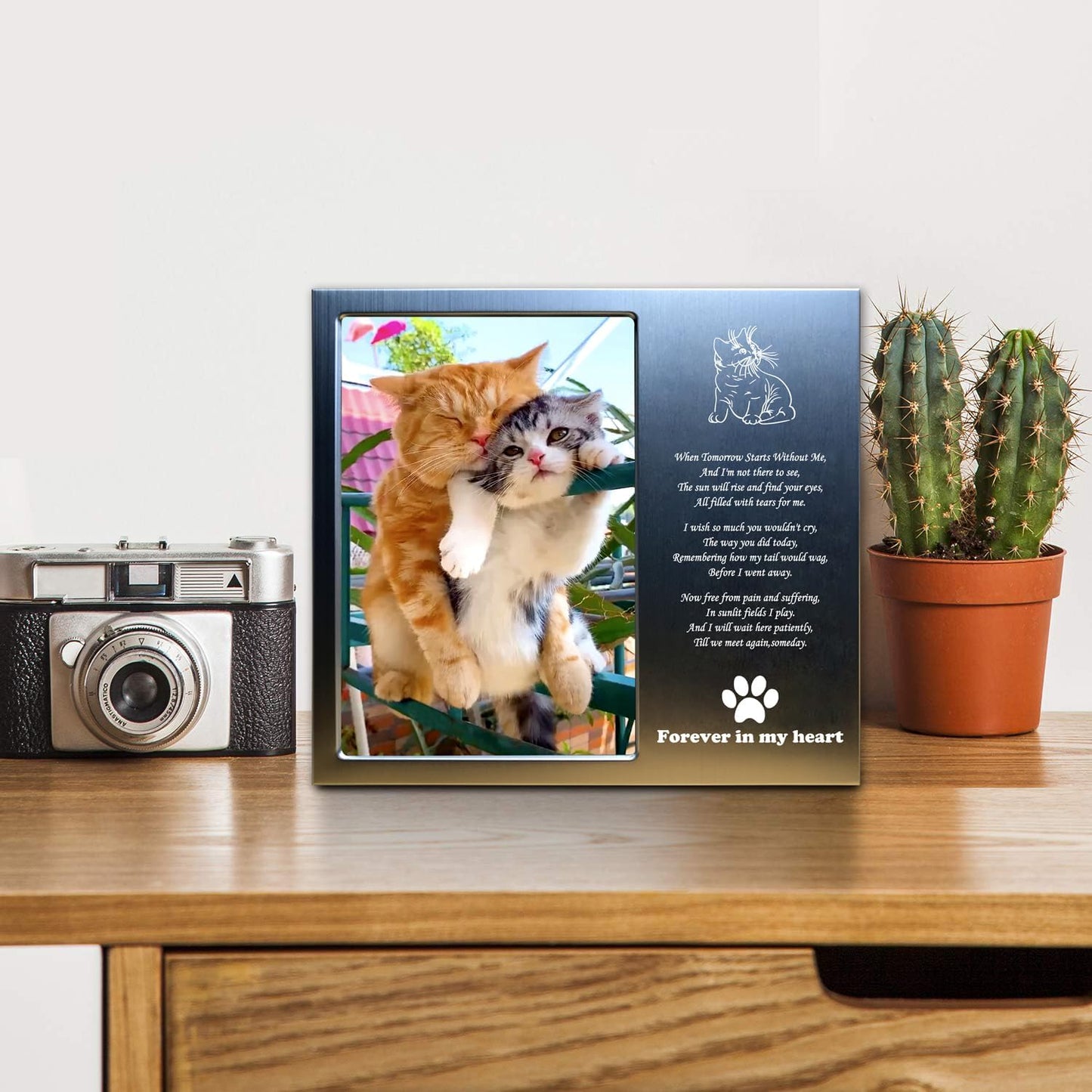 Pet Loss Gifts - Pet Memorial Gift (Opts) Personalized Metal - Sympathy Gift Memorial Picture Frame 4X6 for Loss of Dogs or Cats. (02B)