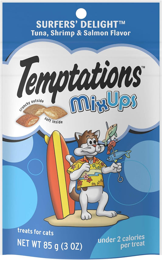 TEMPTATIONS MIXUPS Crunchy and Soft Cat Treats SURFERS' DELIGHT Flavor, (12) 3 Oz. Pouches