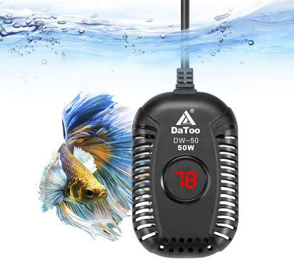 Small Aquarium Heater 50W Mini Fish Tank Heater 50 Watt Submersible with LED Temperature Display