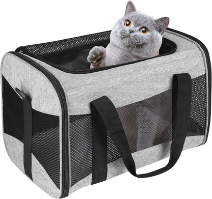 Cat Carrying Case - Pet Carrier Airline Approved, Protable and Breathable Pet Travel Carrier Removable Fleece Pad, Collapsible Cat Carrier Dog Carrier for Medium Cats Small Cats Dogs (X-L Grey&Black)