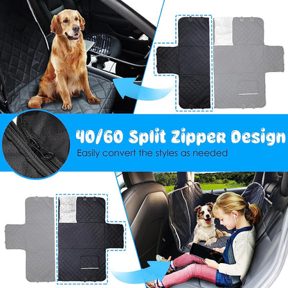 URPOWER 6-In-1 Dog Car Seat Cover for Back Seat, Waterproof Dog Car Hammock 40/60 Split Dog Seat Cover with Mesh Window and Side Flap Pets Car Seat Protector Dog Backseat Cover for Car, SUV, Truck