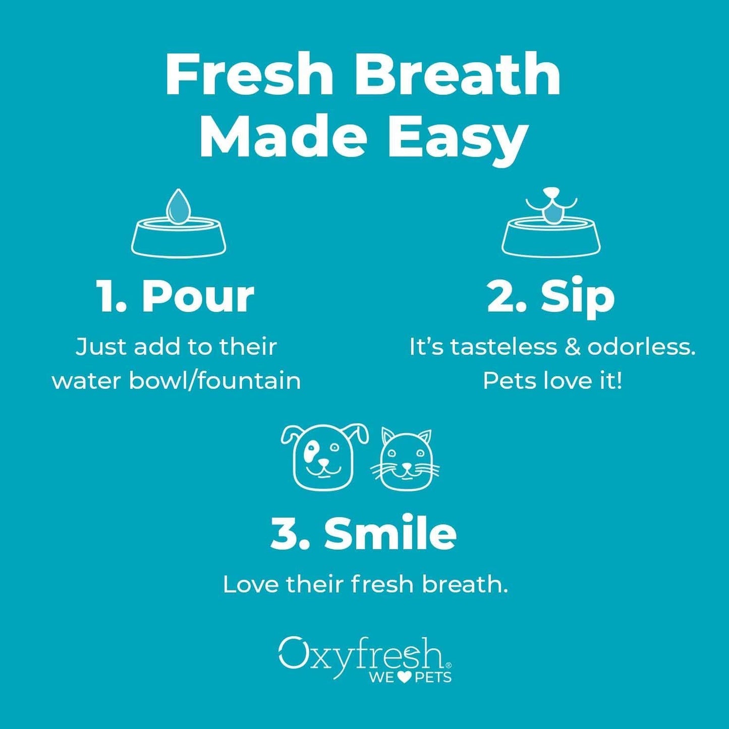 Oxyfresh Premium Pet Dental Care Solution Pet Water Additive: Best Way to Eliminate Bad Dog Breath and Cat Bad Breath - Fights Tartar & Plaque - so Easy, Just Add to Water! Vet Recommended 16 Oz.