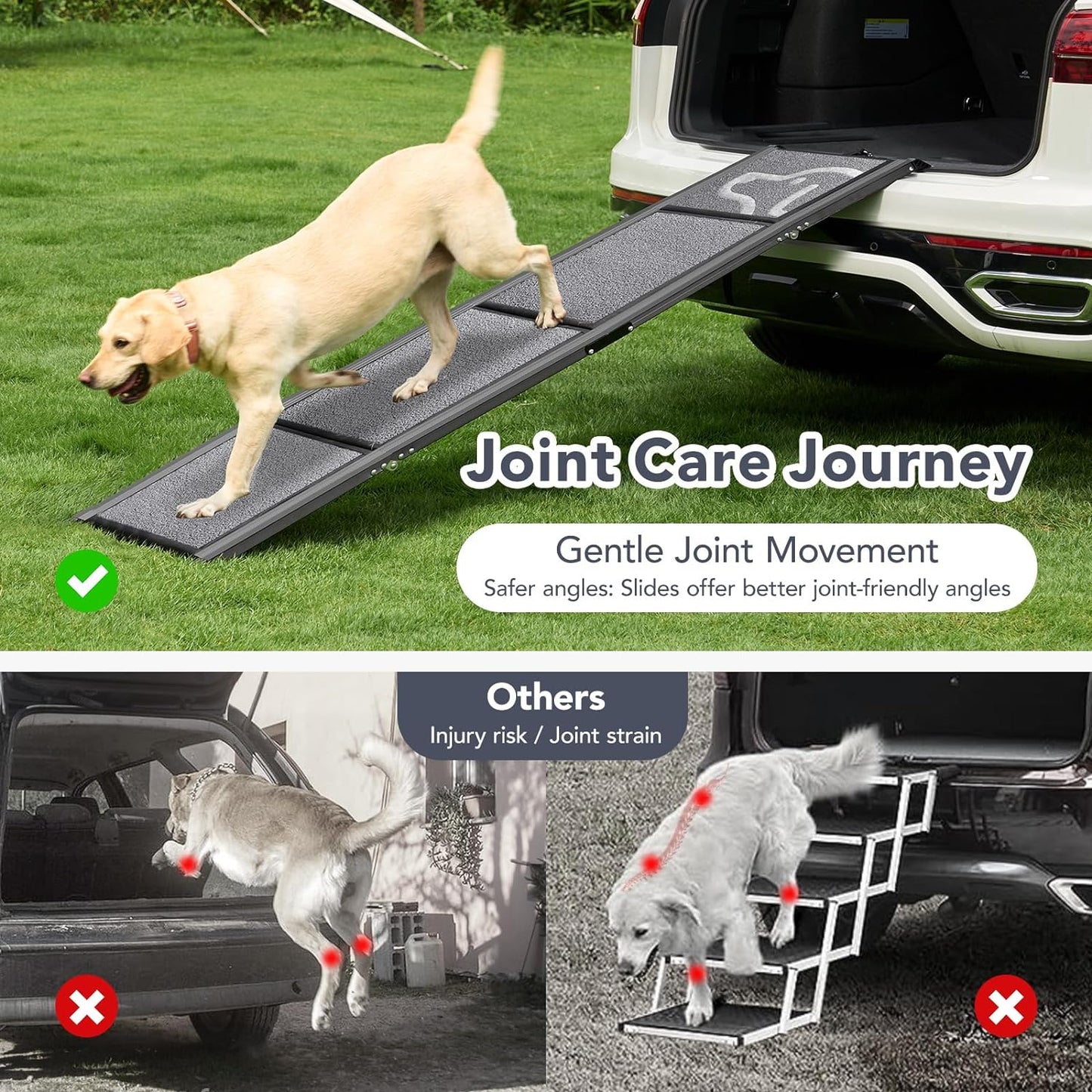 Dog Ramp for Car -Petthem Folding Pet Steps for Medium & Large Dogs, 63" Long & 17" Extra Wide Dog Car Ramp up to 250LBS Enter a Car SUV & Truck, Portable Pet Stair Ramp with Non-Slip Rug Surface