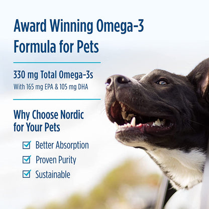 Nordic Naturals Omega-3 Pet, Unflavored - 90 Soft Gels - 330 Mg Omega-3 per Soft Gel - Fish Oil for Dogs with EPA & DHA - Promotes Heart, Skin, Coat, Joint, & Immune Health