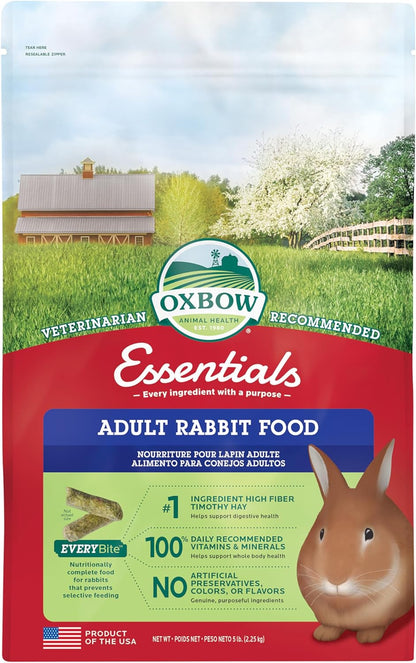 Oxbow Essentials Adult Rabbit Food - All Natural Adult Rabbit Pellets - Veterinarian Recommended- No Artificial Ingredients- All Natural Vitamins & Minerals- Made in the USA- 5 lb.