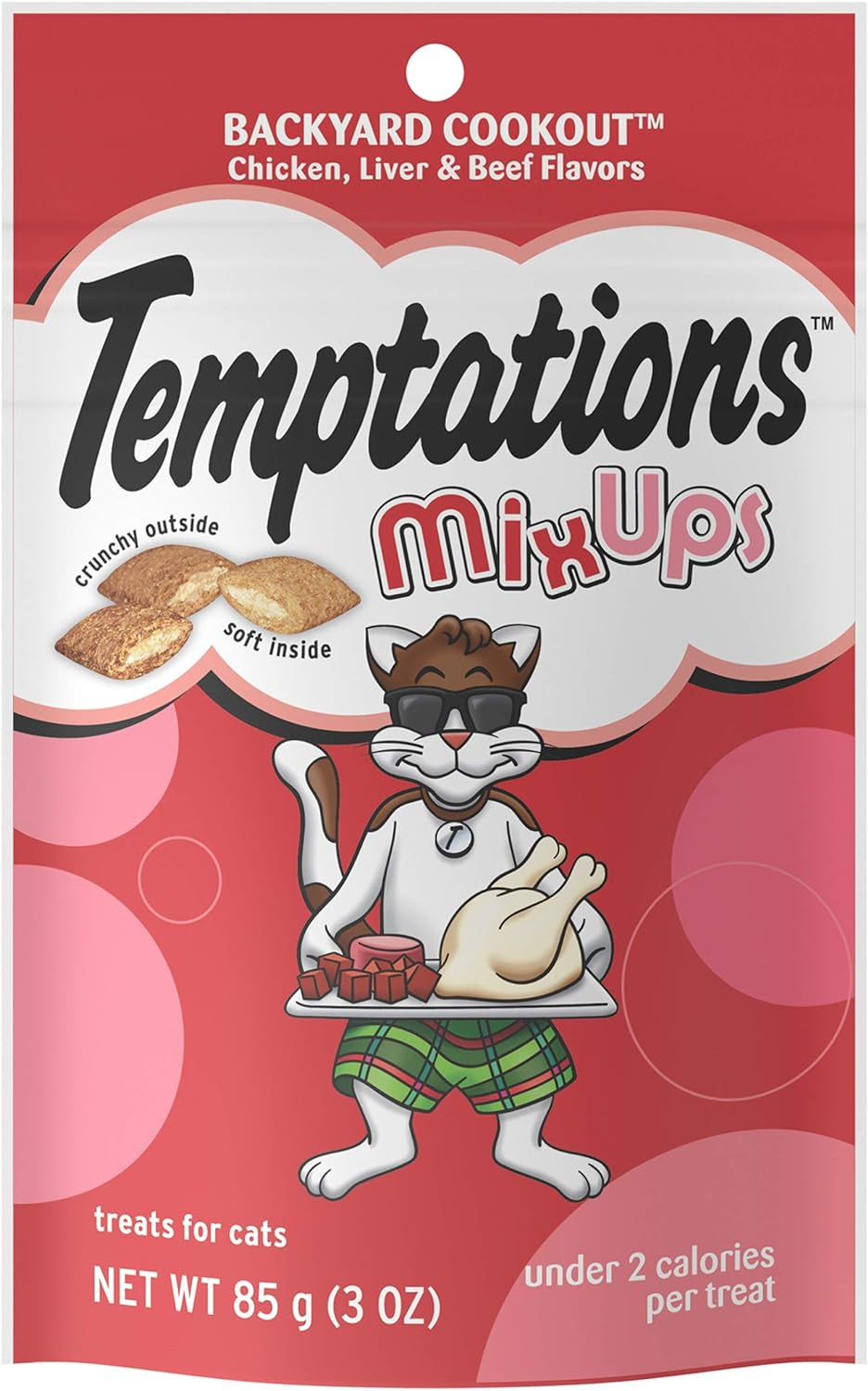 TEMPTATIONS MIXUPS Crunchy and Soft Cat Treats Backyard Cookout Flavor, (12) 3 Oz. Pouches