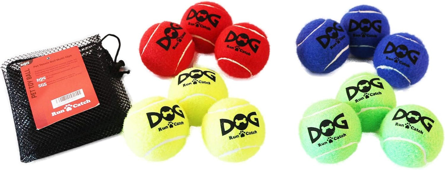 Tennis Ball for Dog Pack of 12 Colorful Easy Catching Pet Dog Ball (2.5Inch-4Colors)