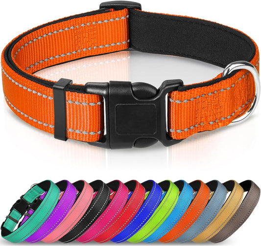 Joytale Reflective Dog Collar,Soft Neoprene Padded Breathable Nylon Pet Collar Adjustable for Extra Large Dogs,Orange,Xl