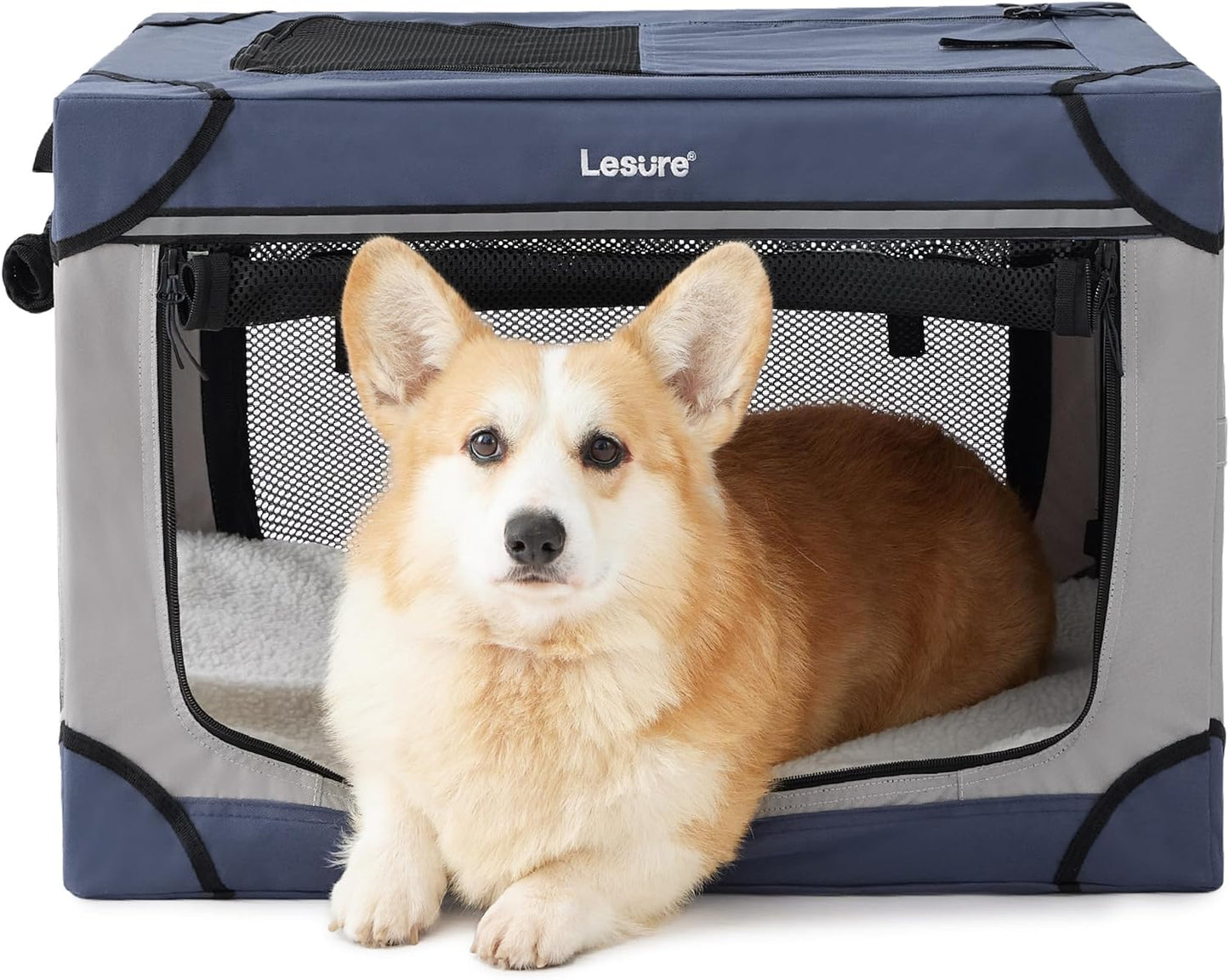 Lesure Soft Collapsible Dog Crate - 26 Inch Portable Travel Dog Crate for Small Dogs Indoor & Outdoor, 4-Door Foldable Pet Kennel with Durable Mesh Windows (Blue)