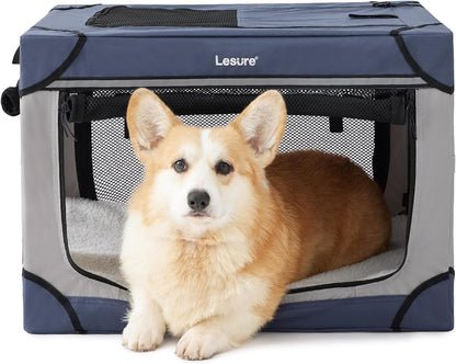 Lesure Soft Collapsible Dog Crate - 26 Inch Portable Travel Dog Crate for Small Dogs Indoor & Outdoor, 4-Door Foldable Pet Kennel with Durable Mesh Windows (Blue)