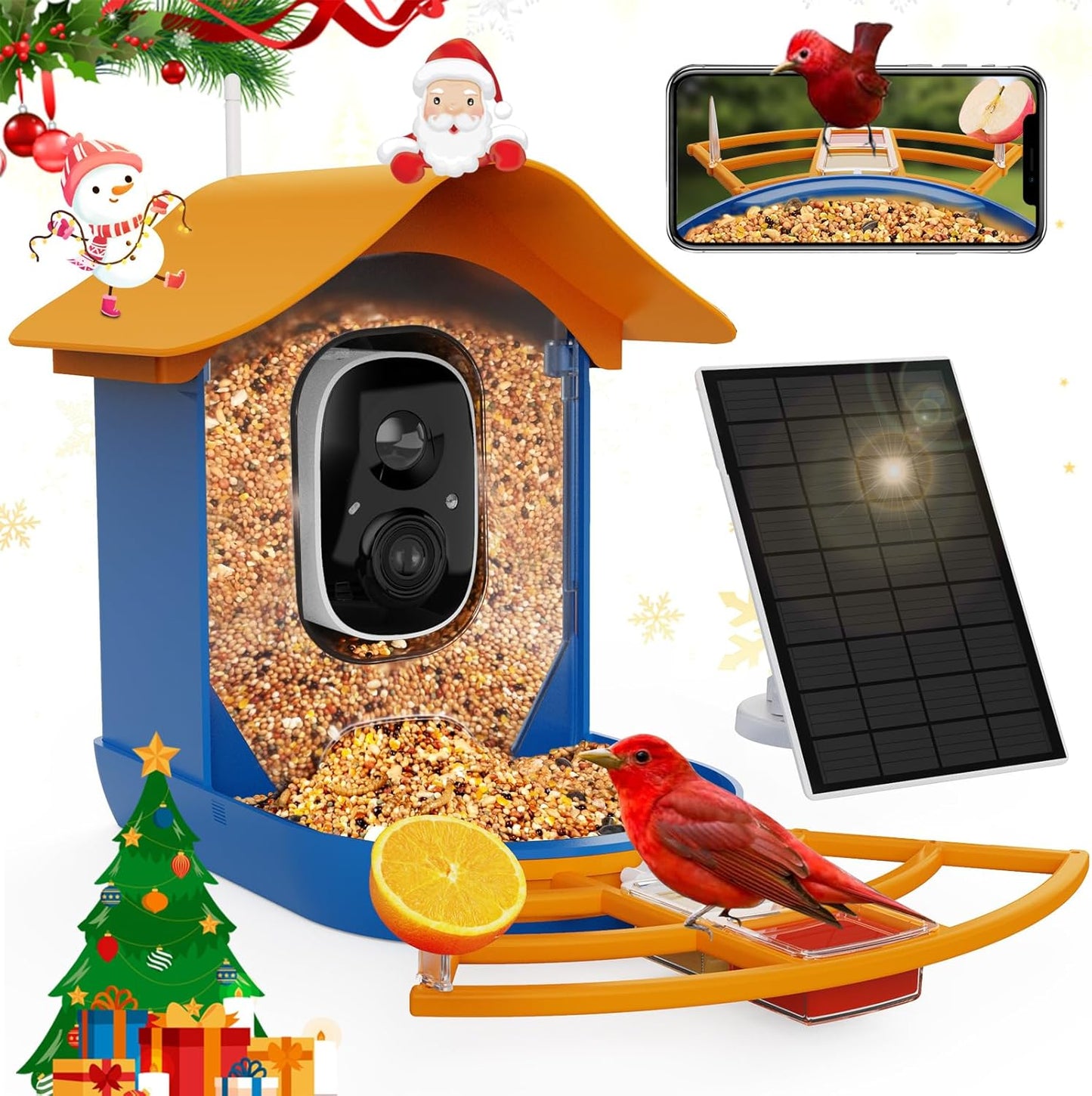 PeckCam® Bird Feeder with Camera+Solar Panel+7 Add-on, 2K HD AI Identify 10000+ Birds, Auto Detection & Notify Wireless Outdoor Bird House Camera Bird Watching Gift for Bird Lover