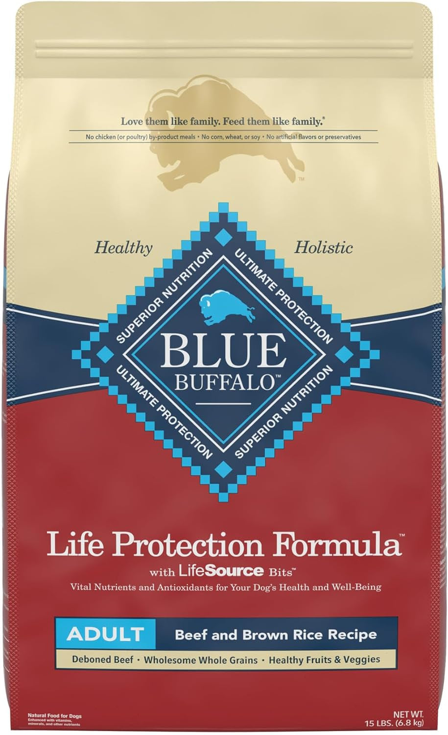 Blue Buffalo Life Protection Formula Natural Adult Dry Dog Food, Beef and Brown Rice 15-Lb