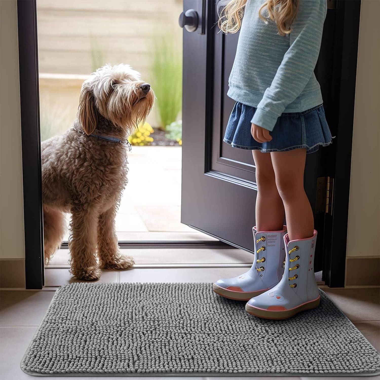 OLANLY Dog Door Mat for Muddy Paws, Absorbs Moisture and Dirt, Non-Slip Washable Mat, Quick Dry Microfiber, Mud Mat for Dogs, Entry Indoor Door Mat for inside Floor(36X24 Inches, Atlantic Blue)