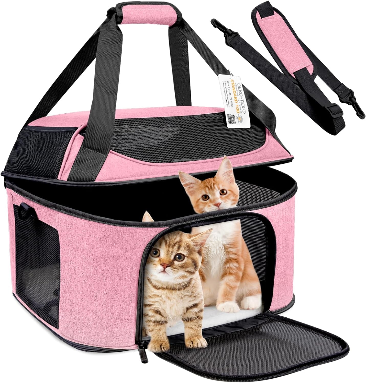 Large Cat Carrier Pet Carrier, Oeko-Tex Certified Soft Side Pet Carrier for Cat, Small Dog, Collapsible Travel Small Dog Carrier, TSA Airline Approved Cat Carrier for Cats 20 Lb,Pink