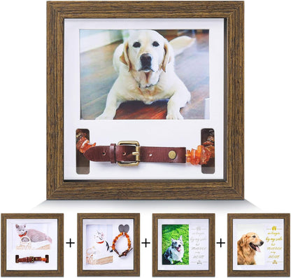 Kcrasan Pet Memorial Picture Frame - Dog Memorial Sentiment Frame for Loss of Dog Gifts - Pet Collar Frame Remembrance Sympathy Dog or Cat Tribute Keepsake(Brwon)