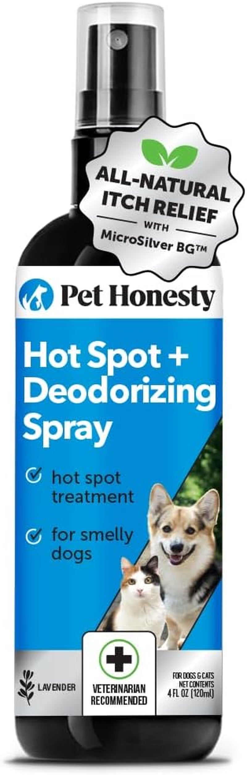 Pet Honesty Restore + Soothe Hot Spots Spray for Dogs & Cats, Gentle on Sensitive Skin, Soothes Itching, Irritation (Lavender) - 4Oz