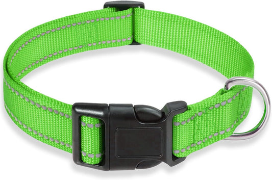 Reflective Dog Collar with Buckle Adjustable Safety Nylon Collars for Small Medium Large Dogs, Grass Green S