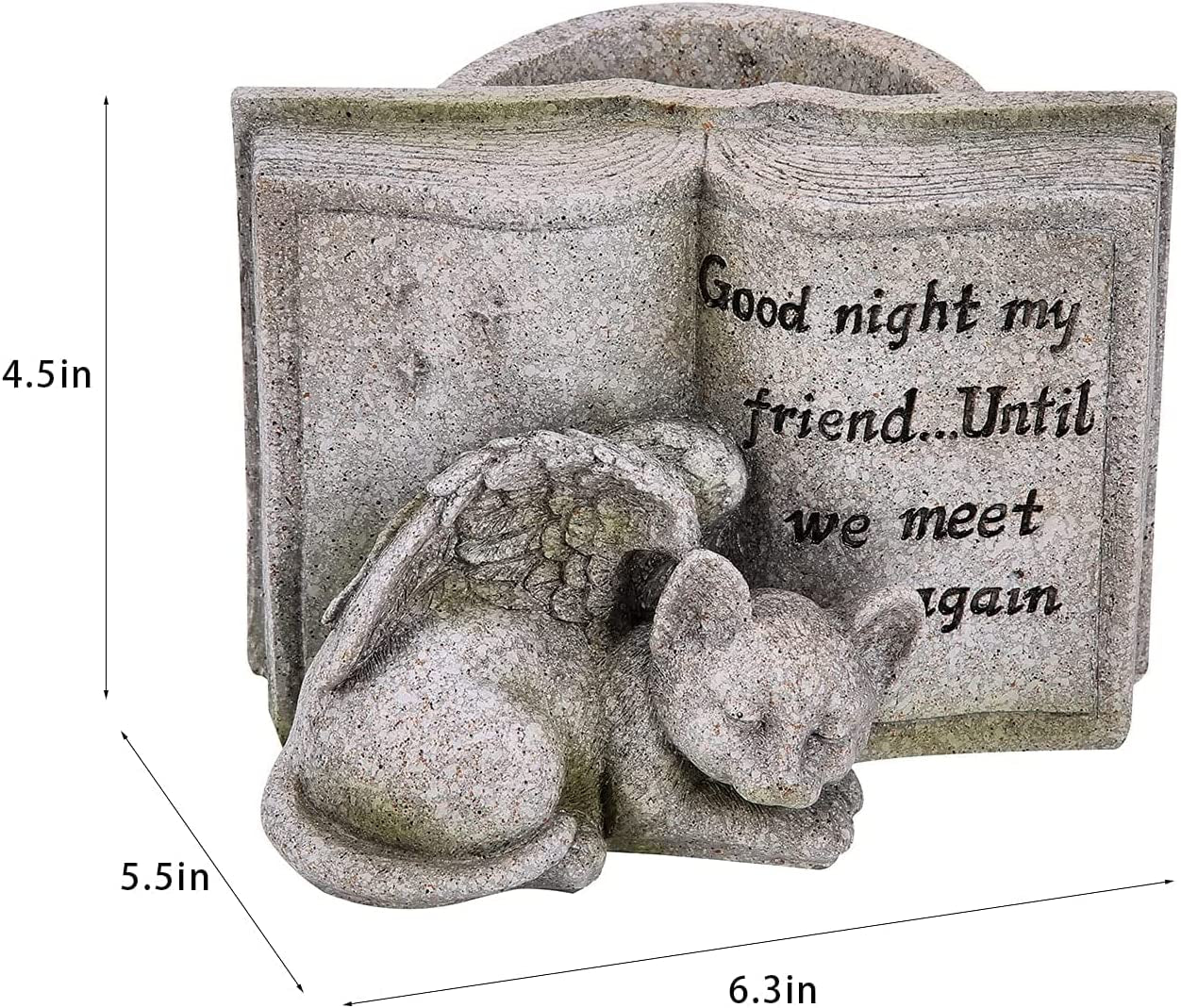 Cat Angel Memorial Stones, Sleeping Cat Grave Stone Markers Forever in Our Hearts. Cat Angel Figurine Outdoor Best for Deceased Pet Cat Polyresin, Stone Finish