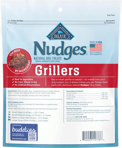 Blue Buffalo Nudges Grillers Natural Dog Treats, Made in the USA with Real Steak, 16-oz. Bag