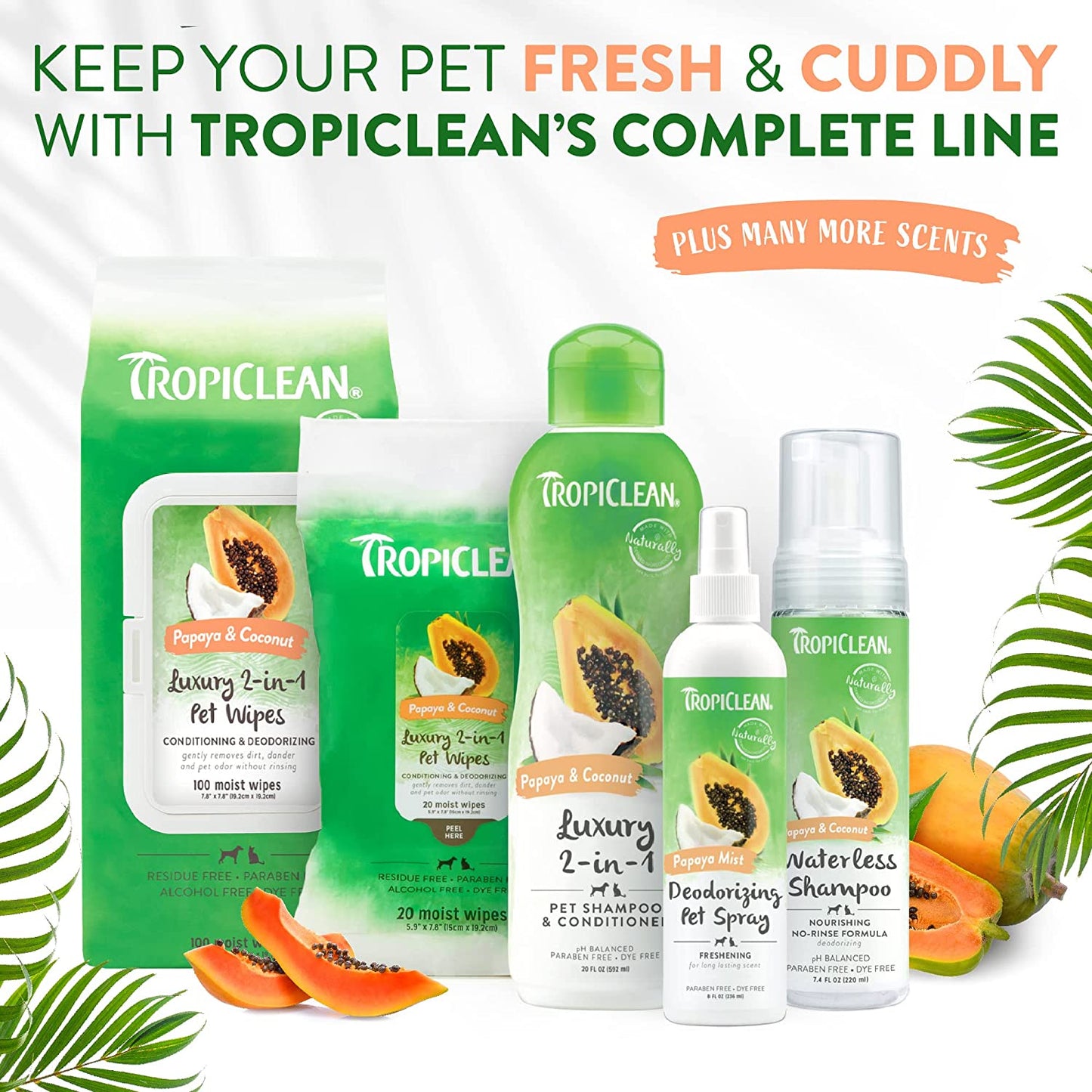 Tropiclean 2-In-1 Papaya & Coconut Dog Shampoo and Conditioner | Natural Pet Shampoo Derived from Natural Ingredients | Cat Friendly | Made in the USA | 20 Oz.