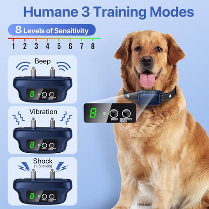 Dog Bark Collar, Automatic anti Bark Collar with 8 Sensitivity, Smart Bark Collar for Large Medium Dogs, Rechargeable Waterproof No Barking Collars with Beep Vibration Harmless Shock (Blue)