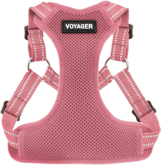 Best Pet Supplies Voyager Adjustable Dog Harness with Reflective Stripes for Walking, Jogging, Heavy-Duty Full Body No Pull Vest with Leash D-Ring, Breathable All-Weather - Harness (Pink), XL