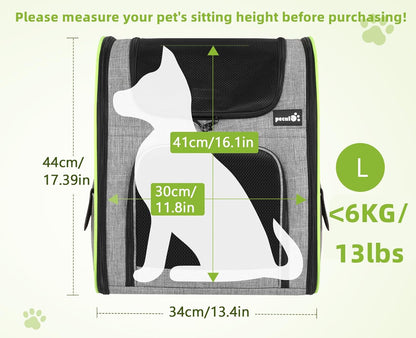 Pecute Pet Carrier Backpack, Cat Backpack Carrier, Expandable with Breathable Mesh for Small Dogs Cats Puppies, Dog Backpack Carrier for Hiking Travel Camping Outdoor, Hold Pets up to 18 Lbs