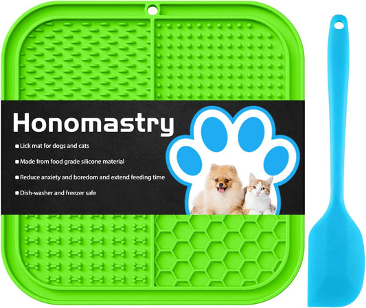 Dog Licking Mat Slow Feeder for Dogs, Premium Lick Pad with Suction Cups for Dog Anxiety Relief, Slow Feeder Dog Bowls, Bathing, Grooming and Training (Green Mat)