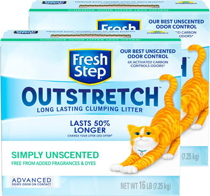 Fresh Step Clumping Cat Litter, Outstretch Advanced, Unscented Long Lasting Odor Control Kitty Litter with Activated Charcoal, 32 Lb