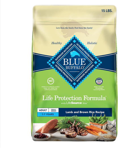 Blue Buffalo Life Protection Formula Adult Small Breed Dry Dog Food, Supports High Energy Needs, Made with Natural Ingredients, Lamb & Brown Rice Recipe, 15-Lb. Bag