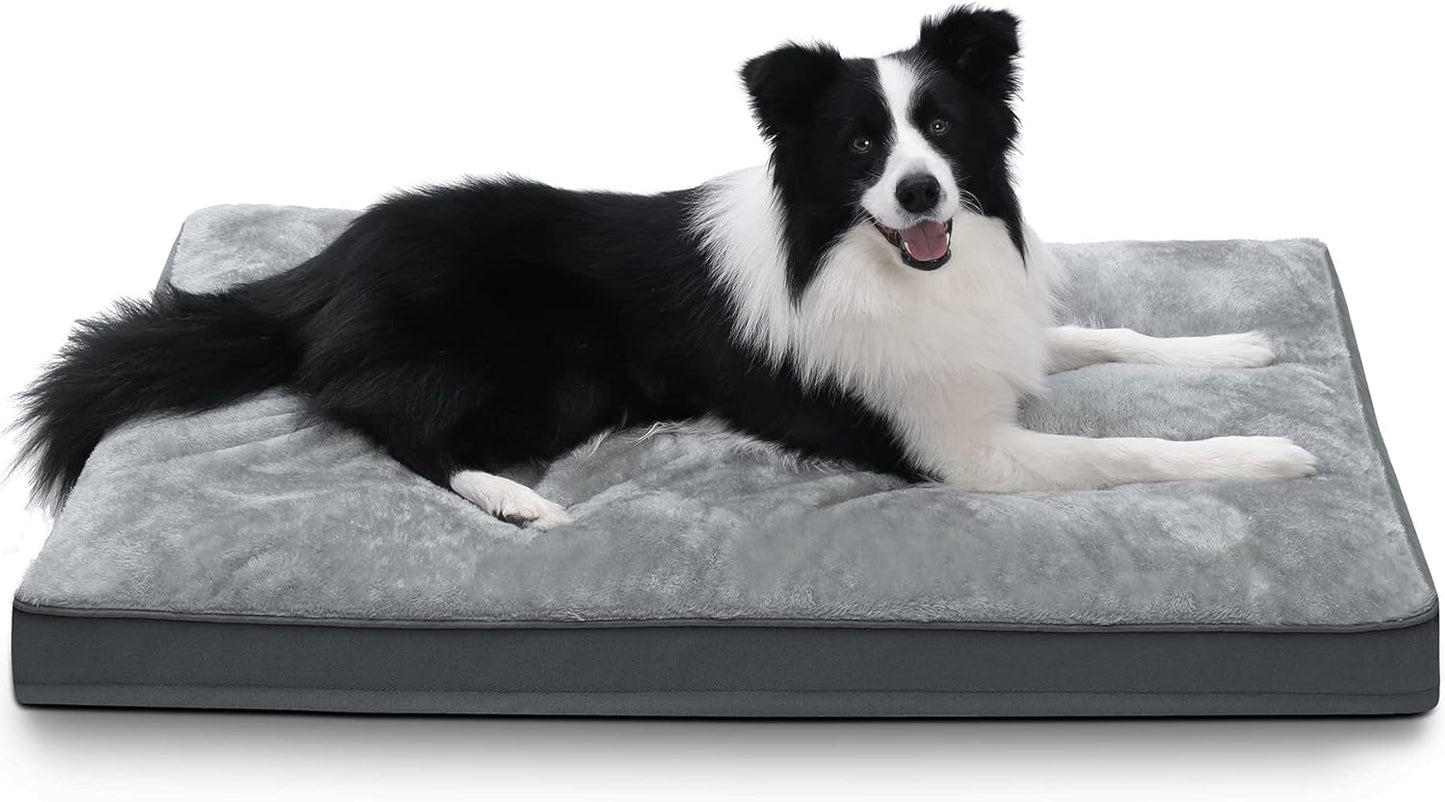 Dog Crate Bed Waterproof Deluxe Plush Dog Beds with Removable Washable Cover Anti-Slip Bottom Pet Sleeping Mattress for Large, Medium, Jumbo, Small Dogs, 29 X 18 Inch, Gray