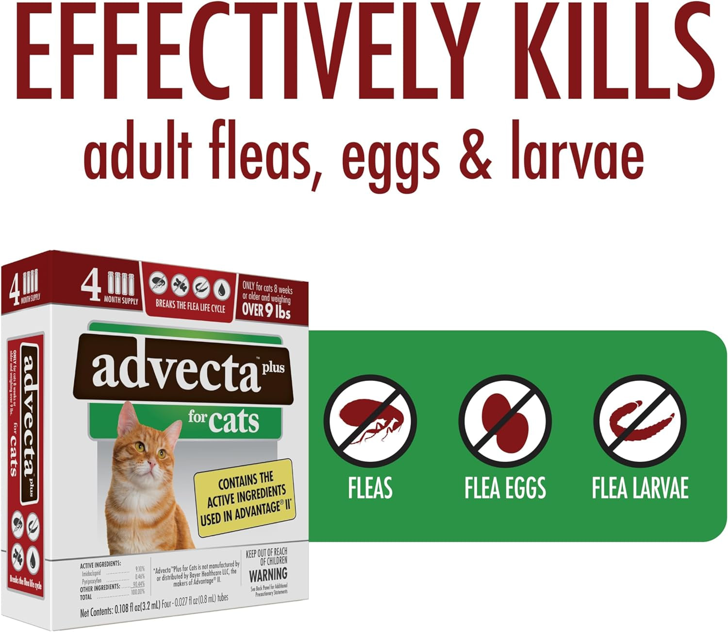 Plus Flea Prevention for Cats, Cat and Kitten Treatment & Control, Small and Large, Fast Acting Waterproof Topical Drops, 4 Month Supply