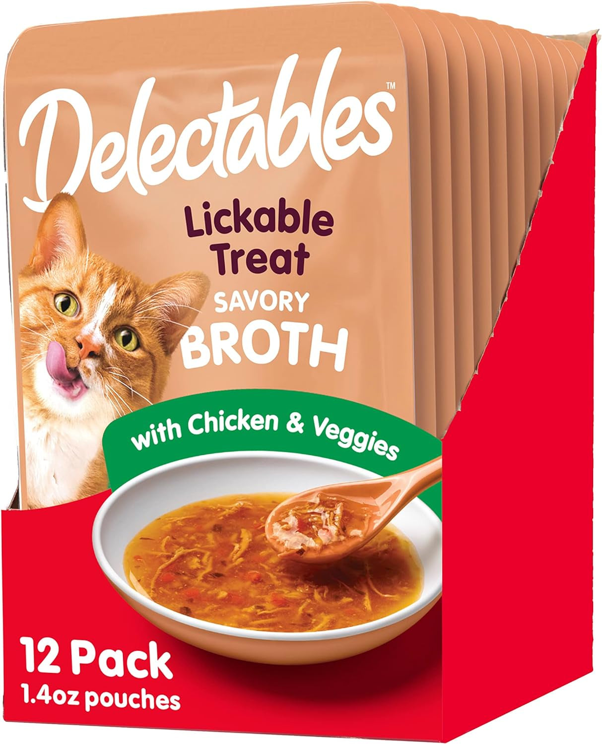 Hartz Delectables Savory Broths Chicken & Veggies Lickable Wet Cat Treats, 12 Count