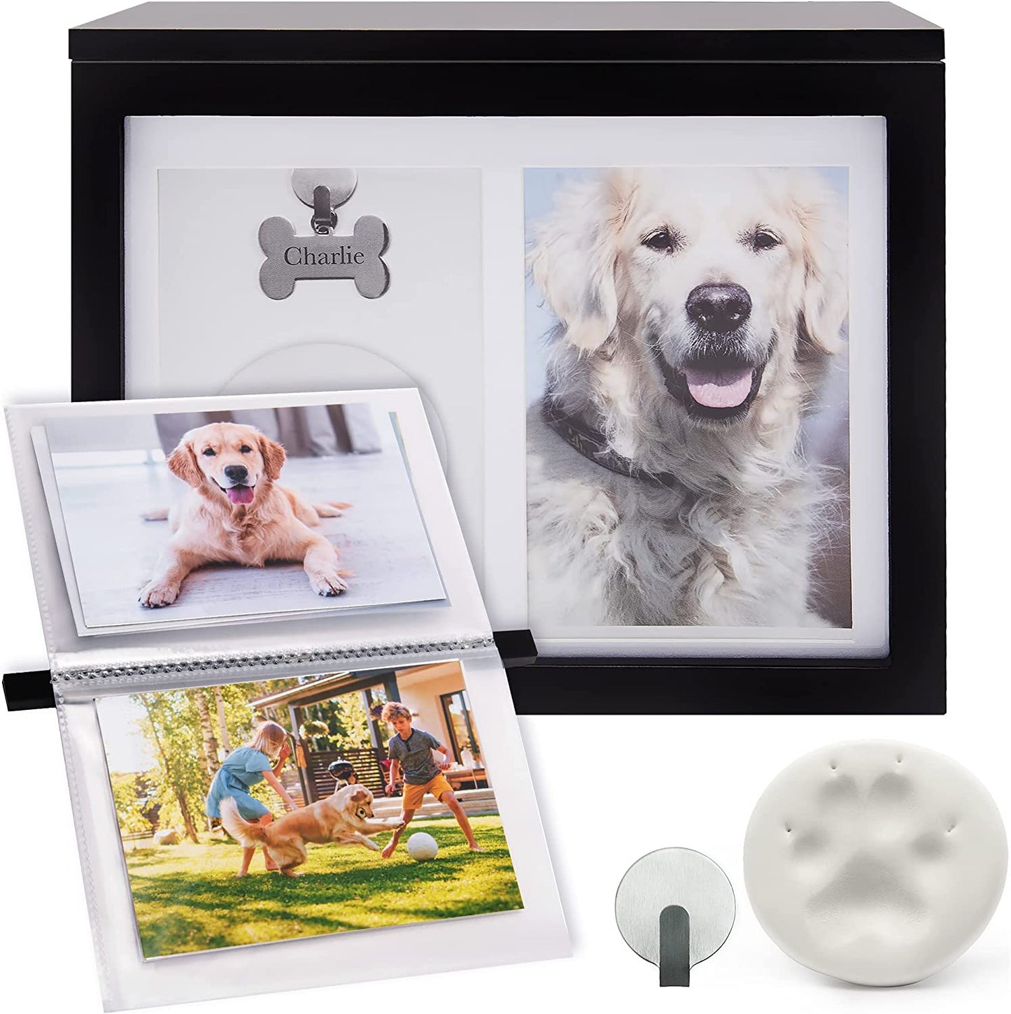 Keepsake Pet Urns for Dogs Ashes - Wooden Memorial Dog Urns for Ashes Personalized, Premium Cat Urns for Ashes, Clay Imprint Kit, Pet Paw Print Kit, Keepsake Memory Frame, Photo Book