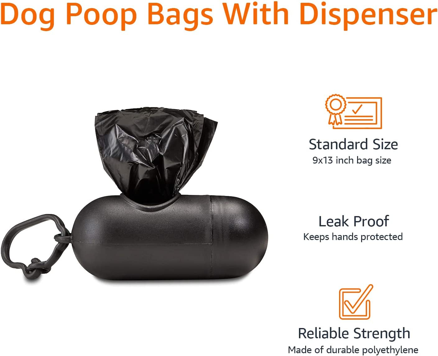 Amazon Basics Dog Poop Leak Proof Bags with Dispenser and Leash Clip, Unscented, 900 Count, 60 Pack of 15, Black, 13 x 9 Inch