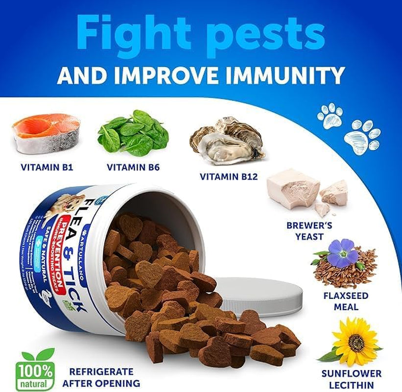 Flea and Tick Prevention for Dogs Chewables - Made in USA - Natural Flea and Tick Supplement for Dogs - Oral Flea Pills for Dogs - Pest Defense - All Breeds and Ages