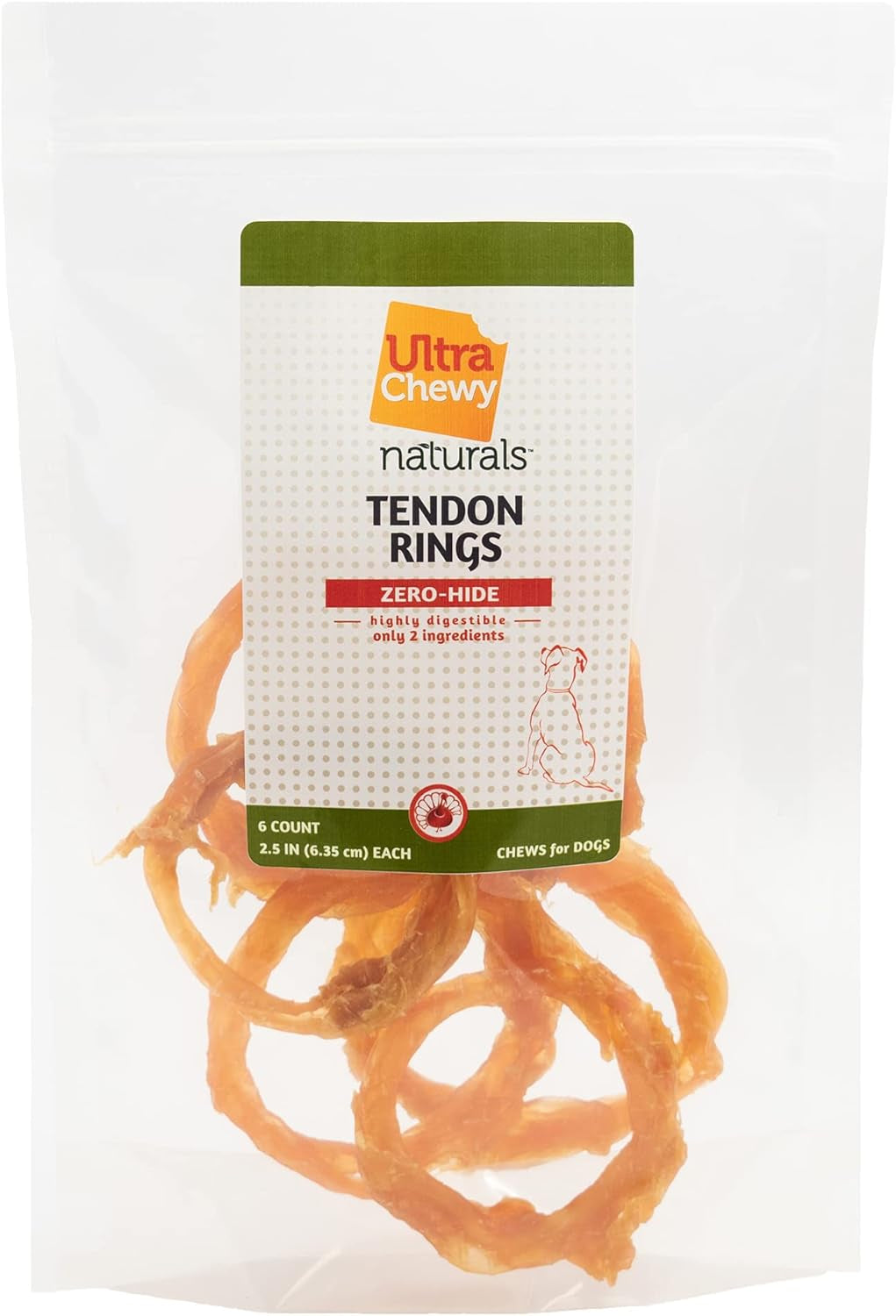 Ultra Chewy Turkey Tendon Rings for Dogs - Premium All-Natural Tendons, Hypoallergenic Treats, Easy to Digest, Alternative to Rawhide (6 Pack)