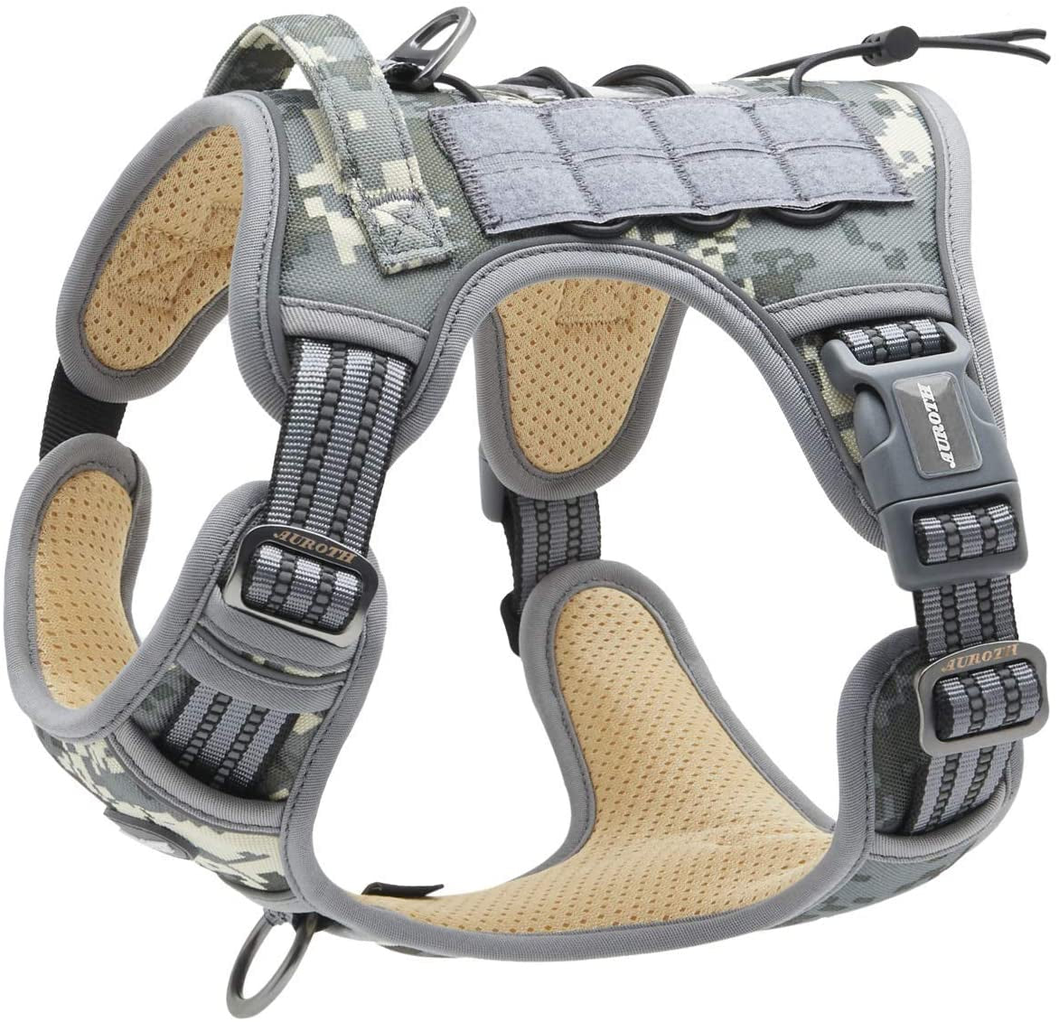 Auroth Tactical Dog Harness for Small Medium Large Dogs No Pull Adjustable Pet Harness Reflective K9 Working Training Easy Control Pet Vest Military Service Dog Harnesses Small Grey Camo