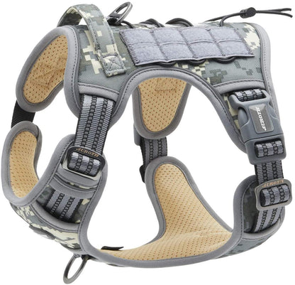 Auroth Tactical Dog Harness for Small Medium Large Dogs No Pull Adjustable Pet Harness Reflective K9 Working Training Easy Control Pet Vest Military Service Dog Harnesses Small Grey Camo