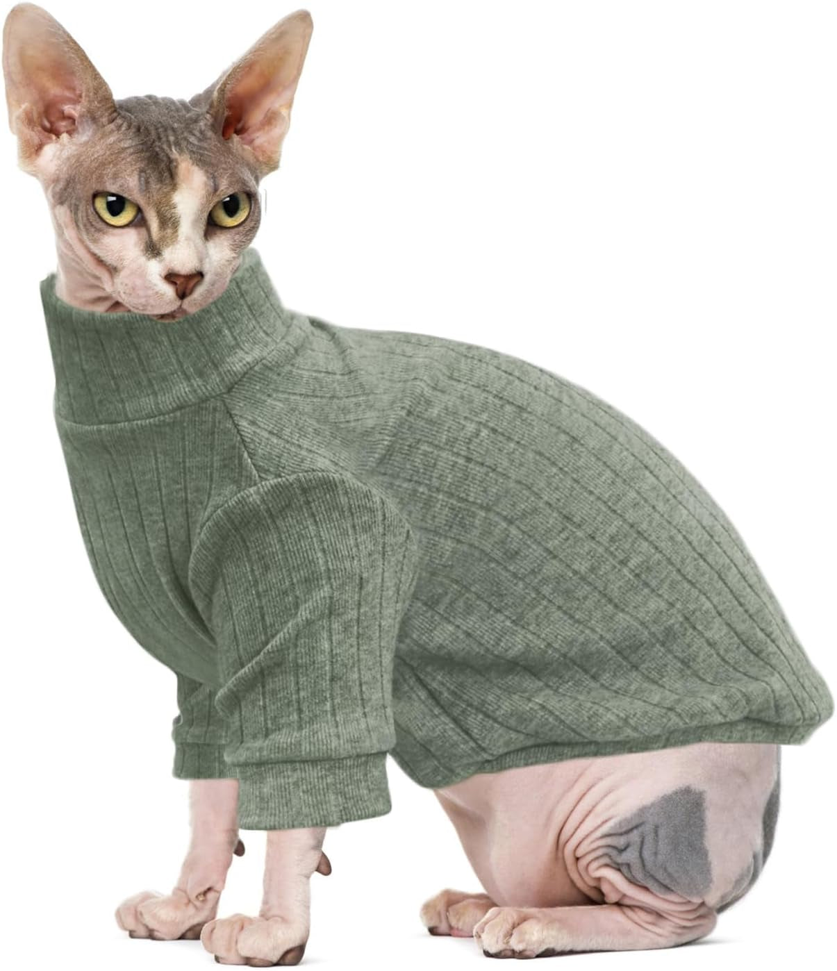 Idepet Sphynx Hairless Cats Sweater Shirt Kitten Soft Puppy Clothes Pullover Cute Cat Pajamas Jumpsuit Cotton Apparel Pet Winter Turtleneck for Cats and Teacup Chihuahua Small Dogs(Gray,Xl)