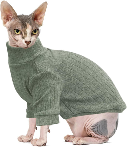 Idepet Sphynx Hairless Cats Sweater Shirt Kitten Soft Puppy Clothes Pullover Cute Cat Pajamas Jumpsuit Cotton Apparel Pet Winter Turtleneck for Cats and Teacup Chihuahua Small Dogs(Gray,S)