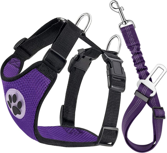 Lukovee Dog Seat Belt for Car, Adjustable Dog Car Harness for Large Medium Small Dogs, Soft Padded & Breathable Mesh Dog Seatbelt with Car Vehicle Connector Strap (Purple,Medium)