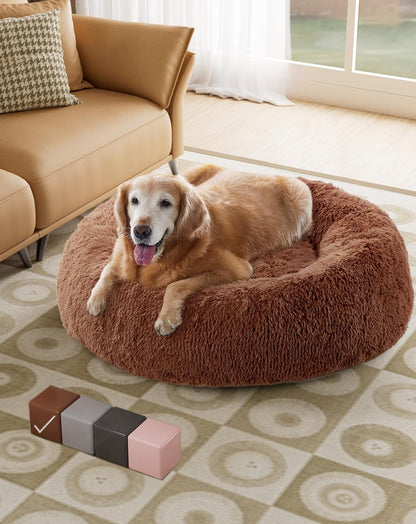 Calming Donut Bed for Dogs and Cats, Ultra Soft Circle Bed, Cozy, Waterproof, Zipper Cover, 36 in Bed, Large Dog Bed (Ocher)