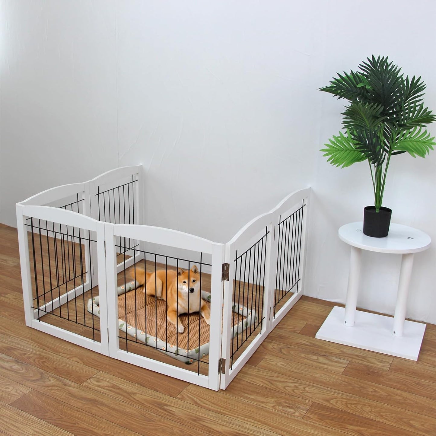 Freestanding Panel Dog Gate for Indoor, Doorways,Stairs, or Hallways,Foldable Wooden White Dog Gates for House,Pet Gate for Dogs,Dog Fence, Puppy Gate,Support Feet Included,24 "Height-3 Panels