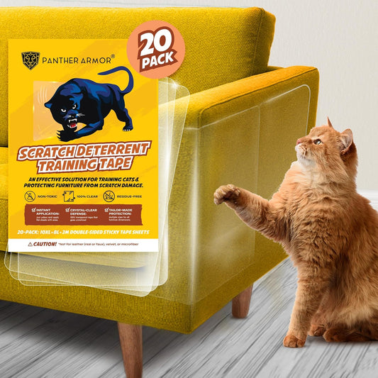 Panther Armor 20-Pack anti Scratch Furniture Protectors - Deterrent & Cat Training Tape - Double Sided Sticky Tapes - Claw Proof Couch Protectors