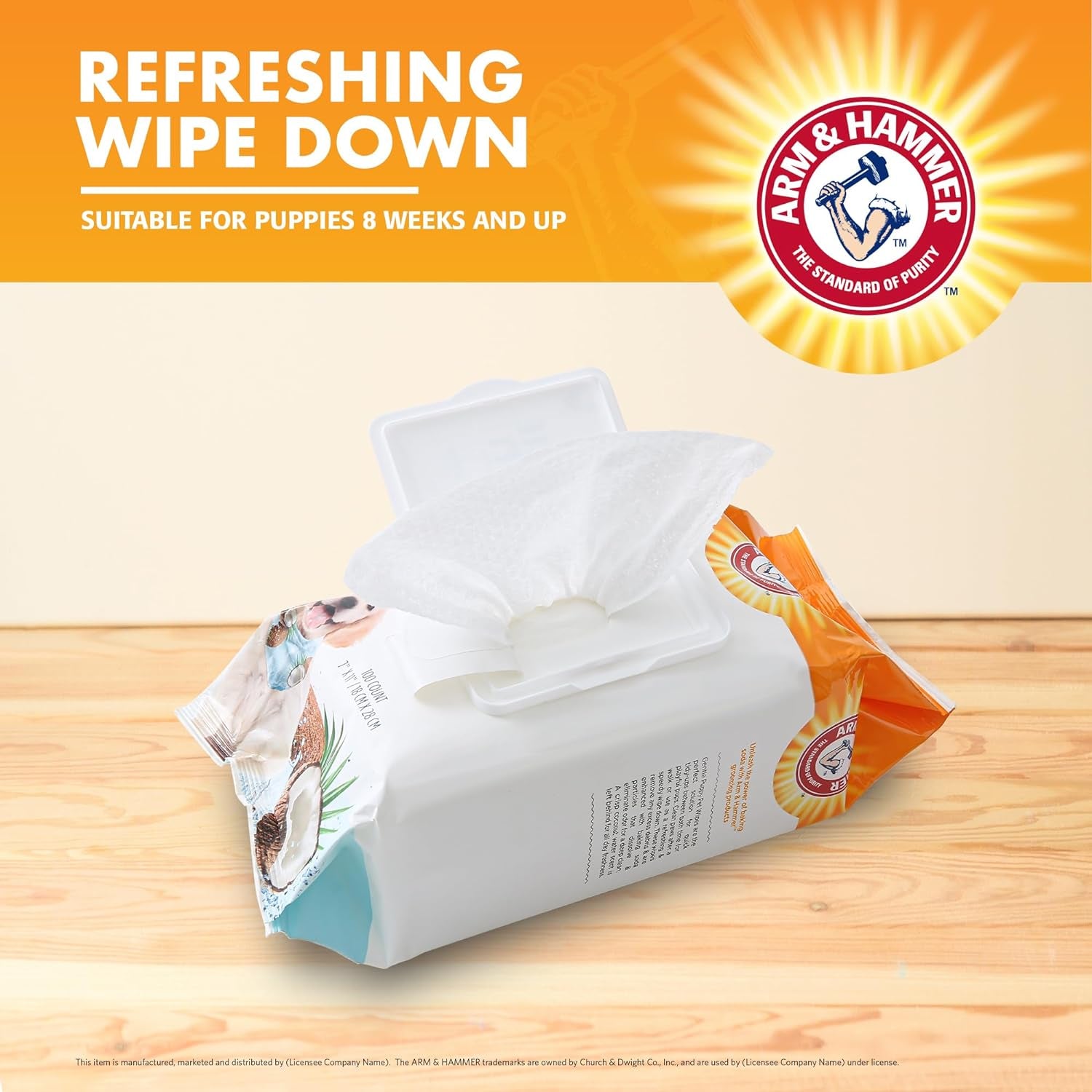 Arm & Hammer for Pets Gentle Puppy Bath Wipes, Coconut Water | All Purpose Puppy Cleaning Wipes Remove Odor & Refresh Skin for Pets | Gentle Tearless Pet Wipes 100 Count, 3 Pack