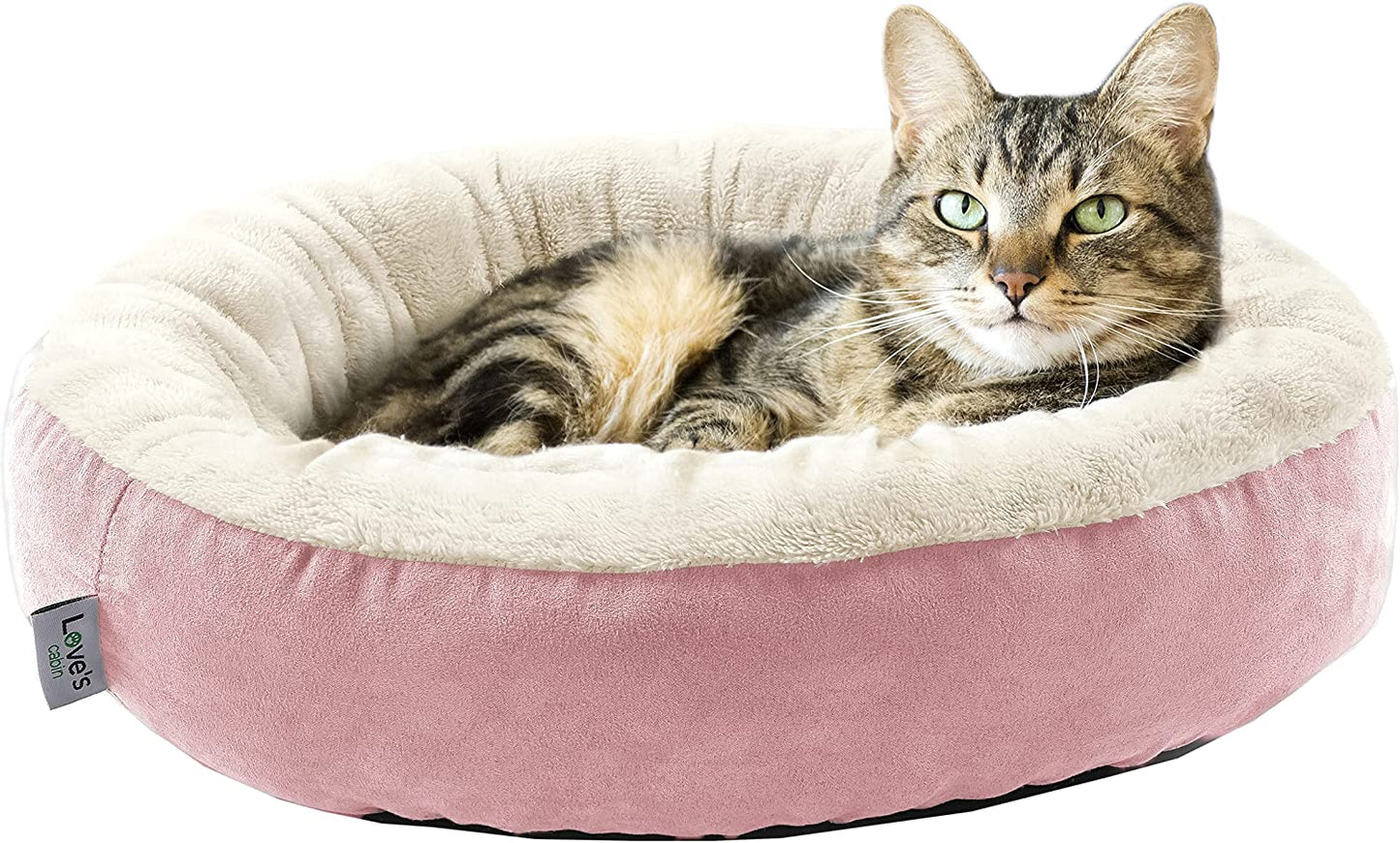 Love'S Cabin round Donut Cat and Dog Cushion Bed, 20In Pet Bed for Cats or Small Dogs, Anti-Slip & Water-Resistant Bottom, Super Soft Durable Fabric Pet Beds, Washable Luxury Cat & Dog Bed Pink