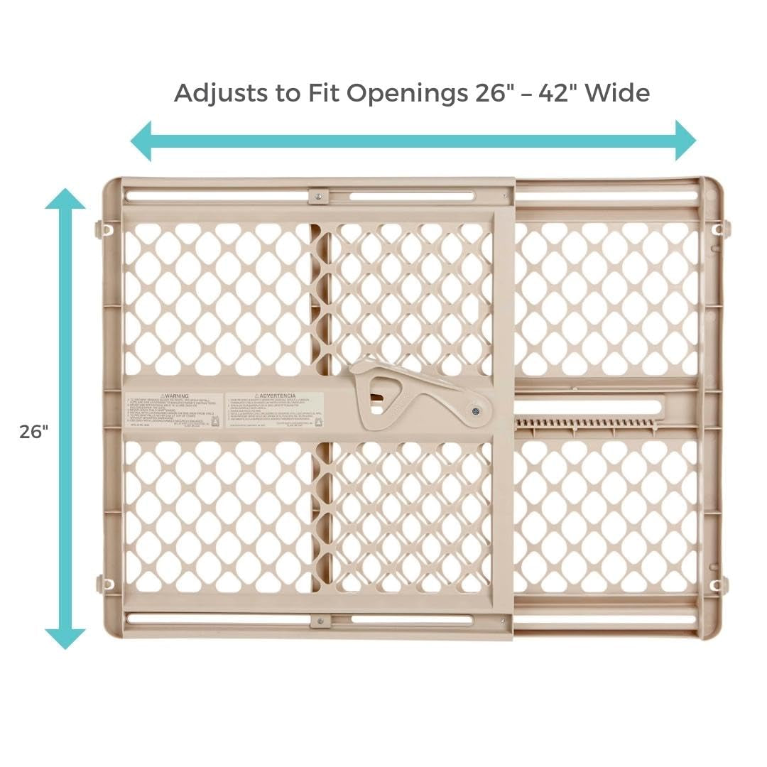 Toddleroo by North States Supergate Ergo Child Gate, Baby Gate for Stairs and Doorways. Includes Wall Cups. Pressure or Hardware Mount. Made in USA. (26" Tall, Sand)