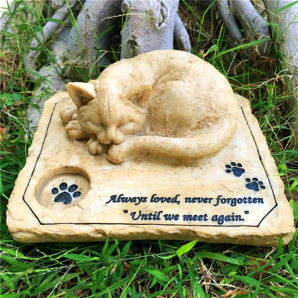 JHP Pet Memorial Stone Marker for Cat, 3D Cat Garden Stone, Cat Grave Marker Stone Headstone Tombstone,Cat Sympathy Gifts Loss of Cat Memorial Outdoor