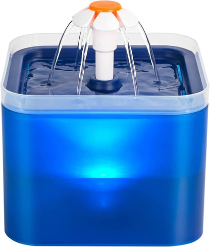 AONBOY Ultra Silent Pet Water Fountain 67Oz/2L, with LED Light for Cat,Small Dogs, Activated Carbon Filter (Blue)